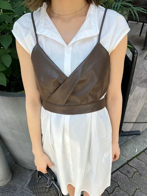 MURUA 緊身胸衣 x 襯衫連身裙套裝 3色 [OP345]