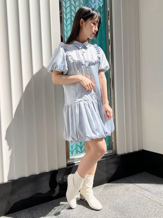 axes femme 荷葉邊束腰泡泡下擺連身裙 2色 [OP341]