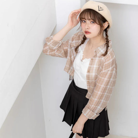DearMyLoveRose 透明感格紋短襯衫 [TP320]