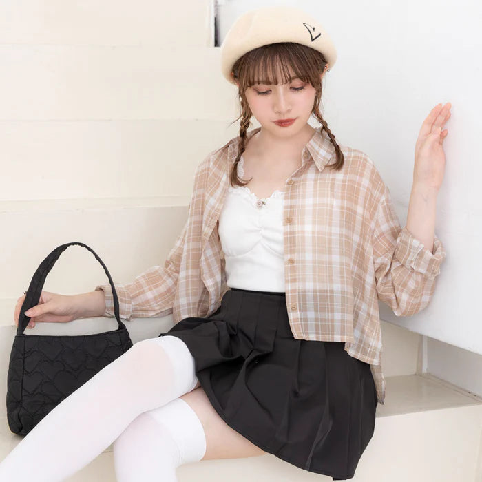 DearMyLoveRose 透明感格紋短襯衫 [TP320]