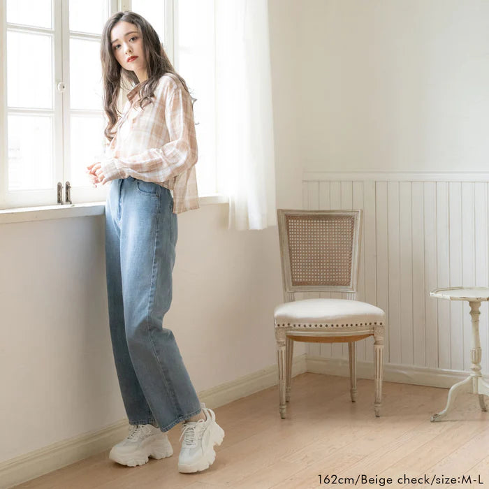 DearMyLoveRose 透明感格紋短襯衫 [TP320]