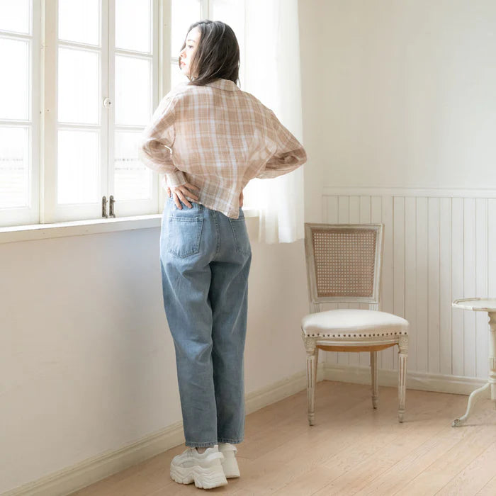 DearMyLoveRose 透明感格紋短襯衫 [TP320]