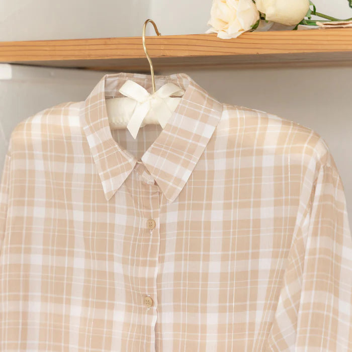 DearMyLoveRose 透明感格紋短襯衫 [TP320]