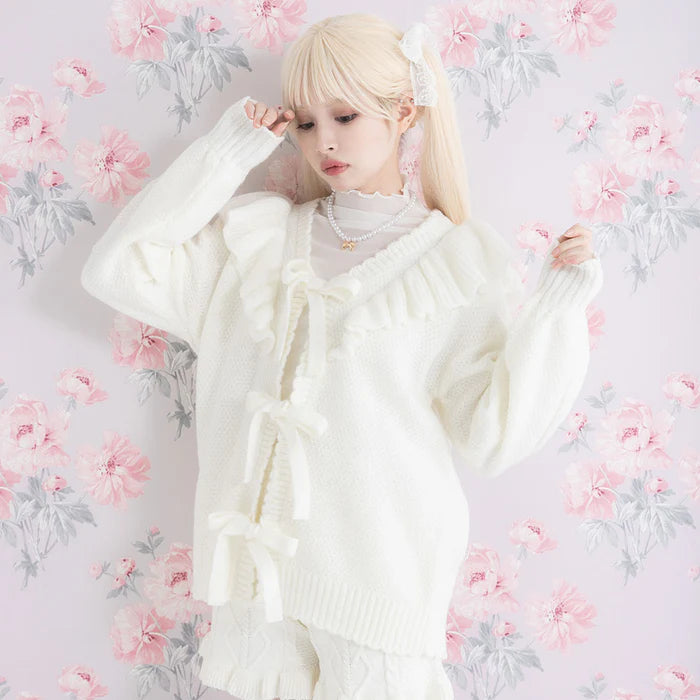 DearMyLoveRose 蝴蝶結麻花針織長外套 3色 [OT258]