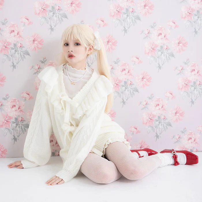 DearMyLoveRose 蝴蝶結麻花針織長外套 3色 [OT258]