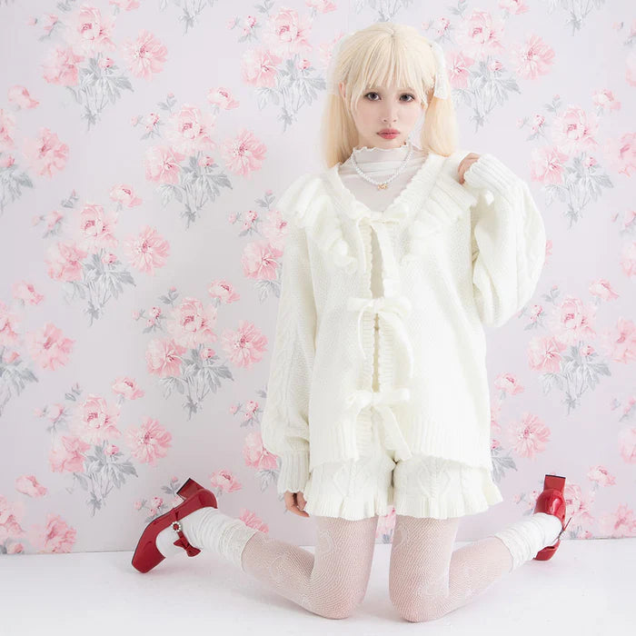 DearMyLoveRose 蝴蝶結麻花針織長外套 3色 [OT258]