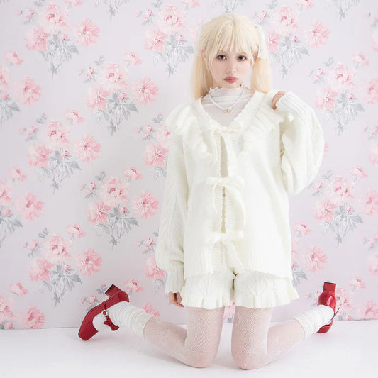 DearMyLoveRose 蝴蝶結麻花針織長外套 3色 [OT258]