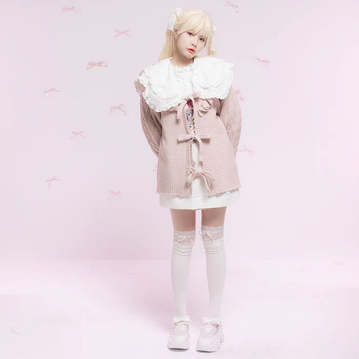 DearMyLoveRose 蝴蝶結麻花針織長外套 3色 [OT258]