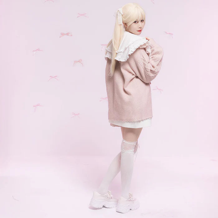 DearMyLoveRose 蝴蝶結麻花針織長外套 3色 [OT258]