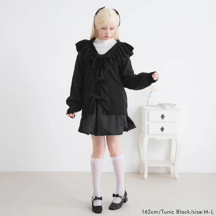 DearMyLoveRose 蝴蝶結麻花針織長外套 3色 [OT258]