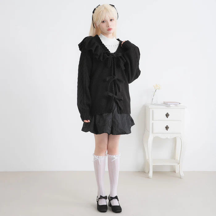 DearMyLoveRose 蝴蝶結麻花針織長外套 3色 [OT258]