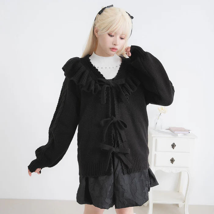 DearMyLoveRose 蝴蝶結麻花針織長外套 3色 [OT258]