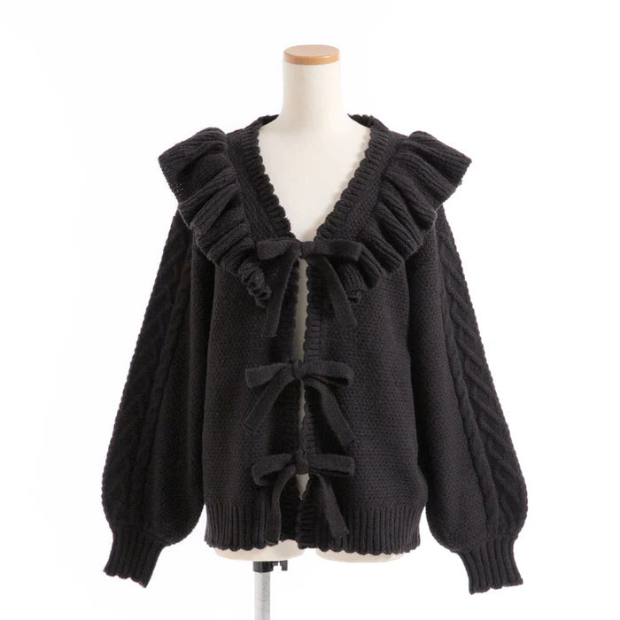 DearMyLoveRose 蝴蝶結麻花針織長外套 3色 [OT258]