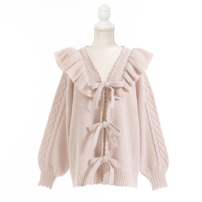 DearMyLoveRose 蝴蝶結麻花針織長外套 3色 [OT258]