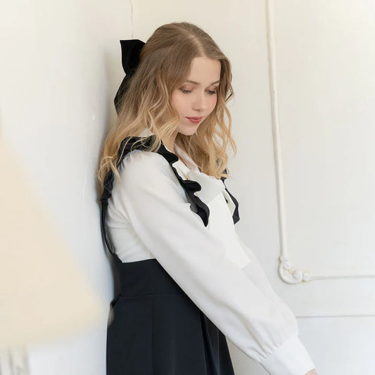 DearMyLoveRose 假兩件大蝴蝶結 Ruffle 吊帶連身裙 [OP301]