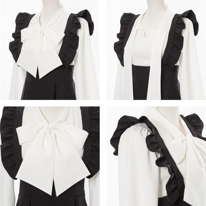 DearMyLoveRose 假兩件大蝴蝶結 Ruffle 吊帶連身裙 [OP301]