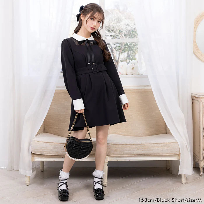 DearMyLoveRose 附腰帶蝴蝶結透明低領連身裙 短版/長版 [OP299]