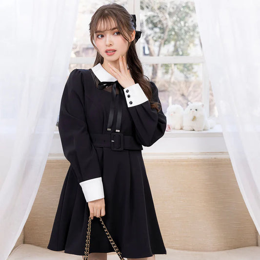 DearMyLoveRose 附腰帶蝴蝶結透明低領連身裙 短版/長版 [OP299]