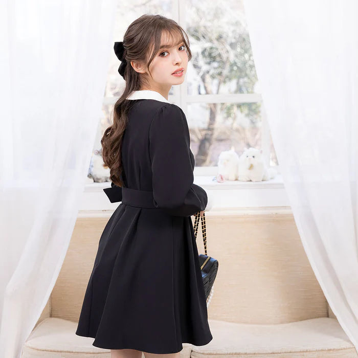 DearMyLoveRose 附腰帶蝴蝶結透明低領連身裙 短版/長版 [OP299]