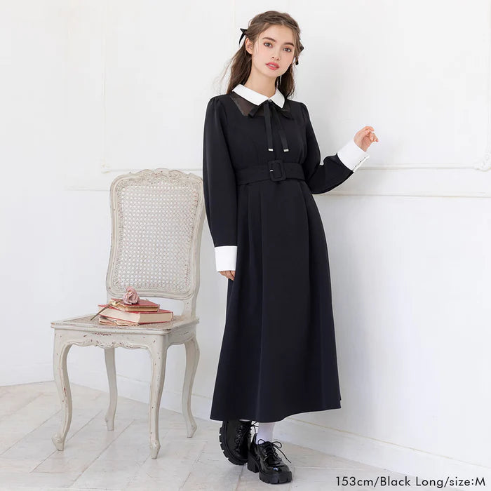 DearMyLoveRose 附腰帶蝴蝶結透明低領連身裙 短版/長版 [OP299]