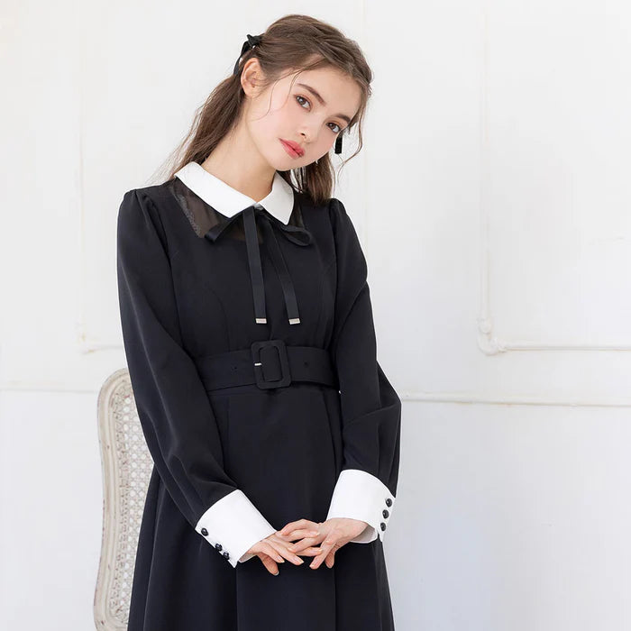 DearMyLoveRose 附腰帶蝴蝶結透明低領連身裙 短版/長版 [OP299]