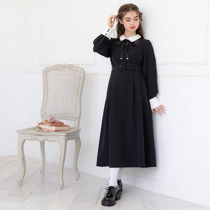 DearMyLoveRose 附腰帶蝴蝶結透明低領連身裙 短版/長版 [OP299]