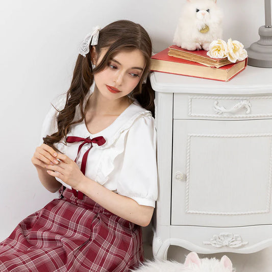 DearMyLoveRose Ruffle蝴蝶結綁帶格紋連身裙 2色 [OP336]