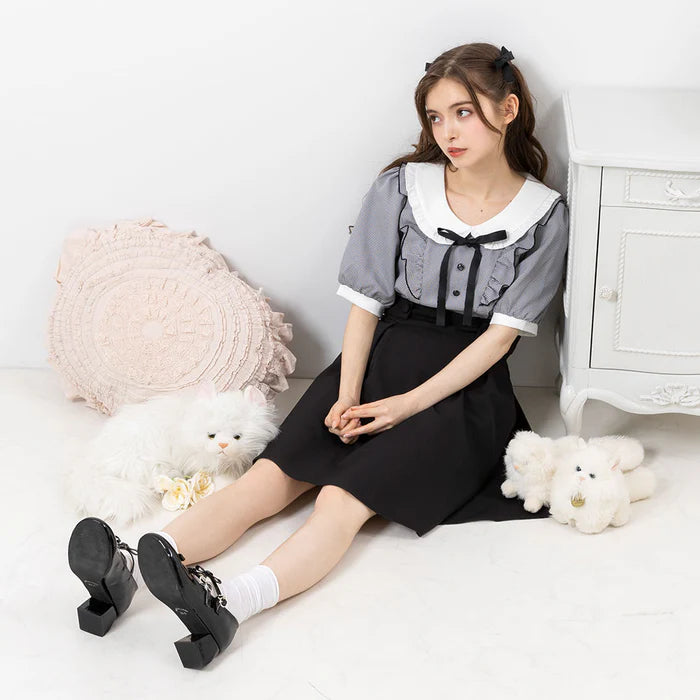 DearMyLoveRose Ruffle蝴蝶結綁帶格紋連身裙 2色 [OP336]