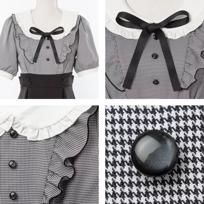 DearMyLoveRose Ruffle蝴蝶結綁帶格紋連身裙 2色 [OP336]