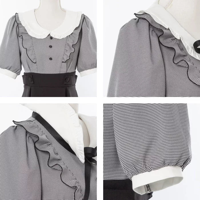 DearMyLoveRose Ruffle蝴蝶結綁帶格紋連身裙 2色 [OP336]