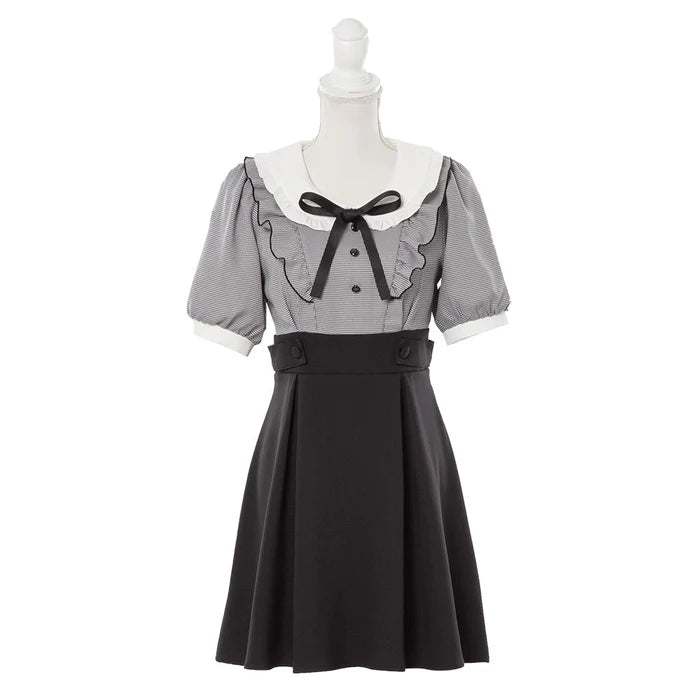 DearMyLoveRose Ruffle蝴蝶結綁帶格紋連身裙 2色 [OP336]