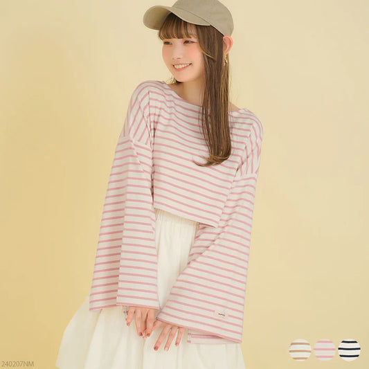 moulis 寬袖條紋短版上衣 3色 [TP321]