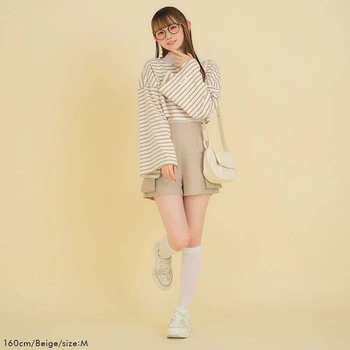 moulis 寬袖條紋短版上衣 3色 [TP321]