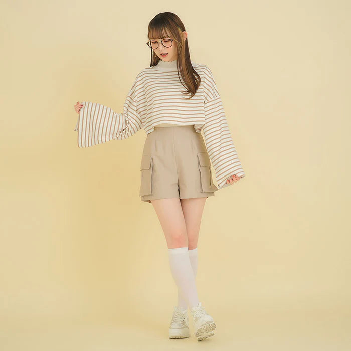 moulis 寬袖條紋短版上衣 3色 [TP321]
