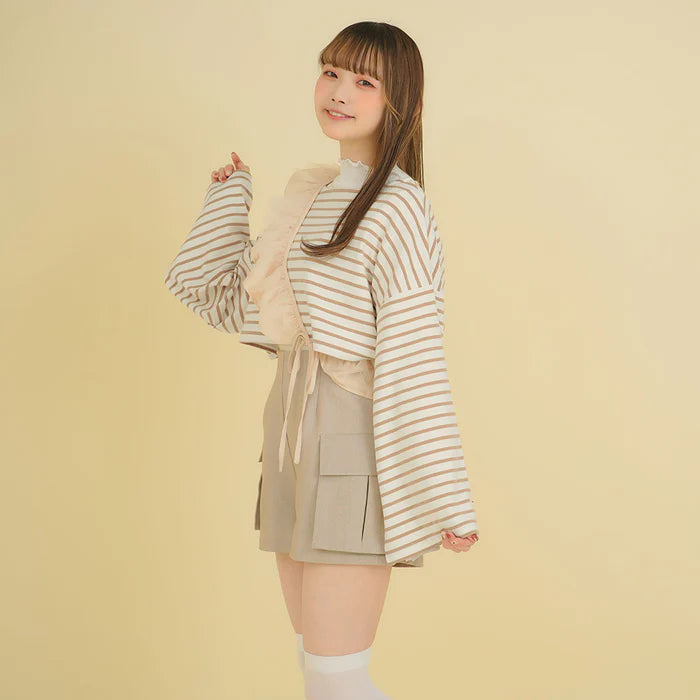 moulis 寬袖條紋短版上衣 3色 [TP321]