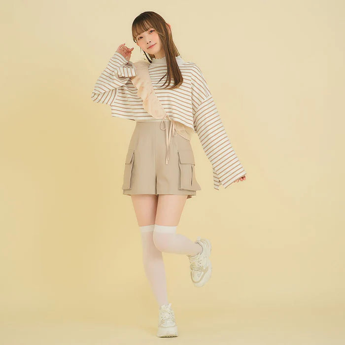 moulis 寬袖條紋短版上衣 3色 [TP321]