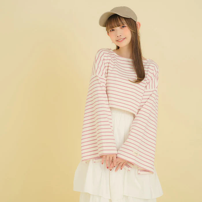 moulis 寬袖條紋短版上衣 3色 [TP321]