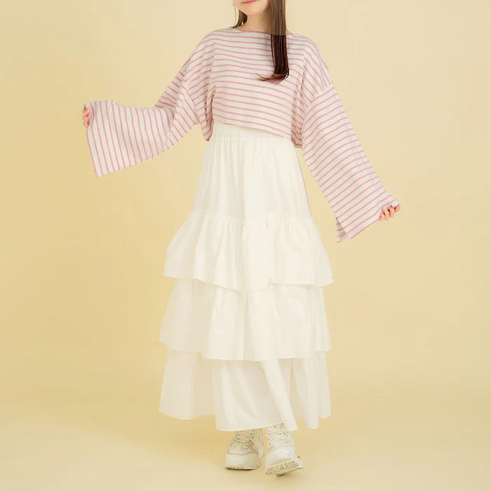 moulis 寬袖條紋短版上衣 3色 [TP321]