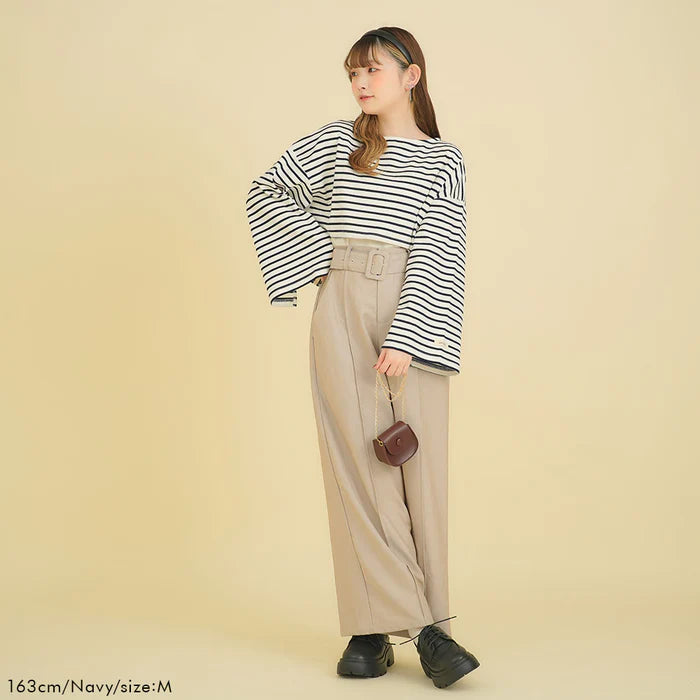 moulis 寬袖條紋短版上衣 3色 [TP321]