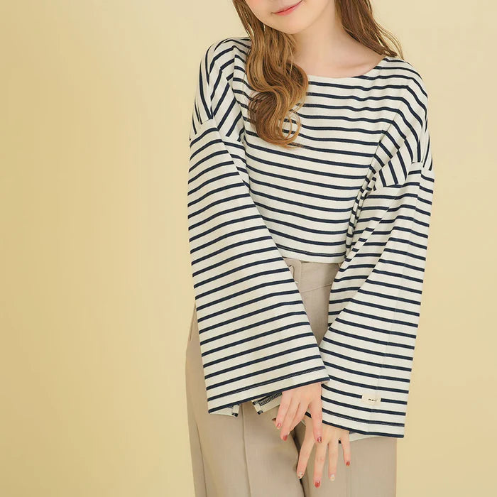 moulis 寬袖條紋短版上衣 3色 [TP321]