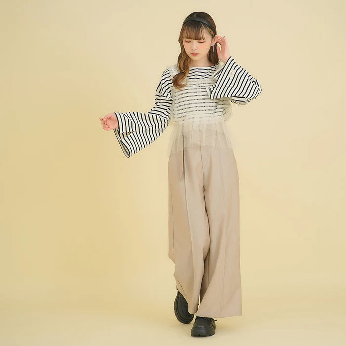 moulis 寬袖條紋短版上衣 3色 [TP321]