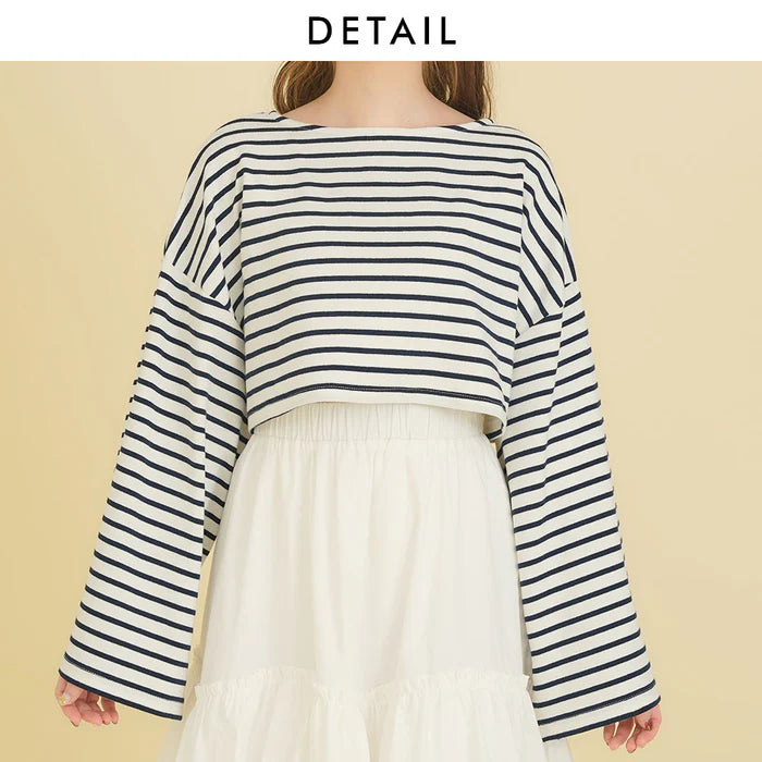 moulis 寬袖條紋短版上衣 3色 [TP321]