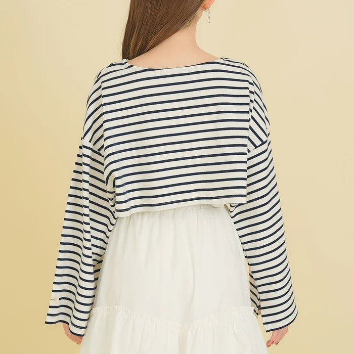 moulis 寬袖條紋短版上衣 3色 [TP321]