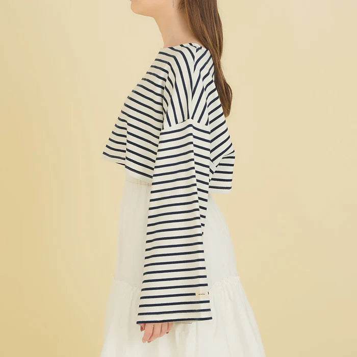 moulis 寬袖條紋短版上衣 3色 [TP321]