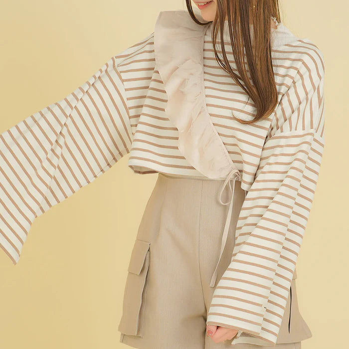 moulis 寬袖條紋短版上衣 3色 [TP321]