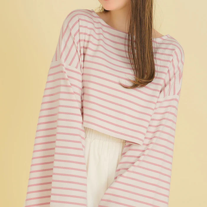 moulis 寬袖條紋短版上衣 3色 [TP321]