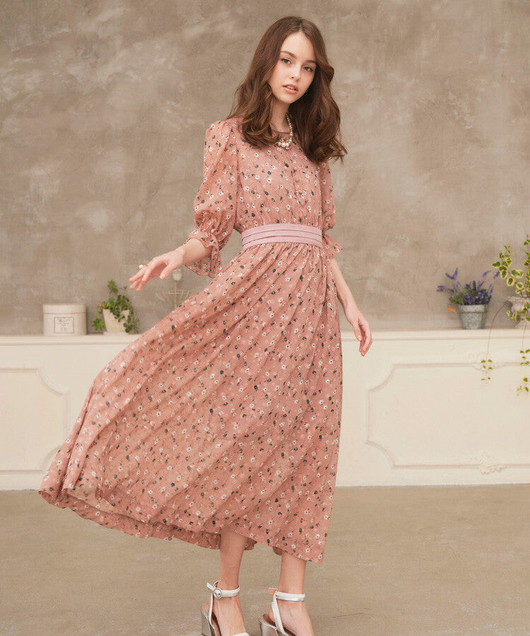 碎花雪紡連身裙 2色  [OP218]