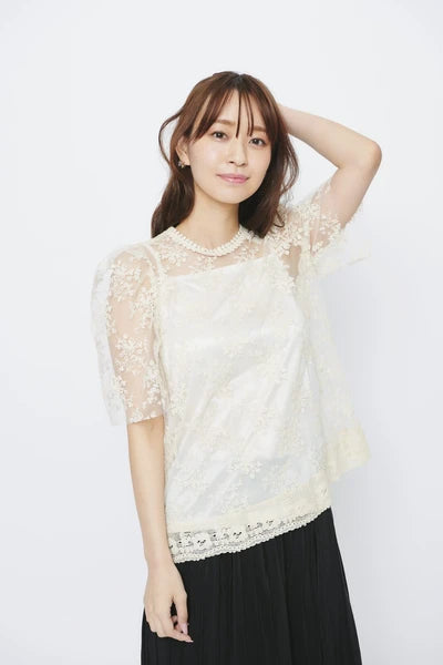 花卉刺繡蕾絲連吊帶上衣 2色 [TP221]