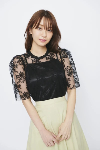 花卉刺繡蕾絲連吊帶上衣 2色 [TP221]