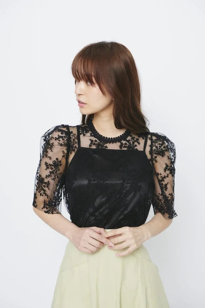 花卉刺繡蕾絲連吊帶上衣 2色 [TP221]